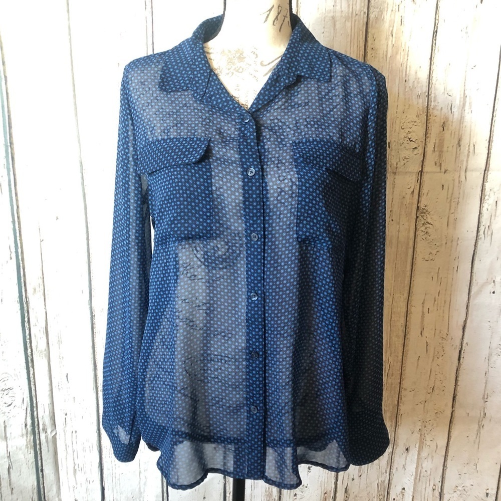 EUC Sheer Old Navy Patterned Polyester Blouse
